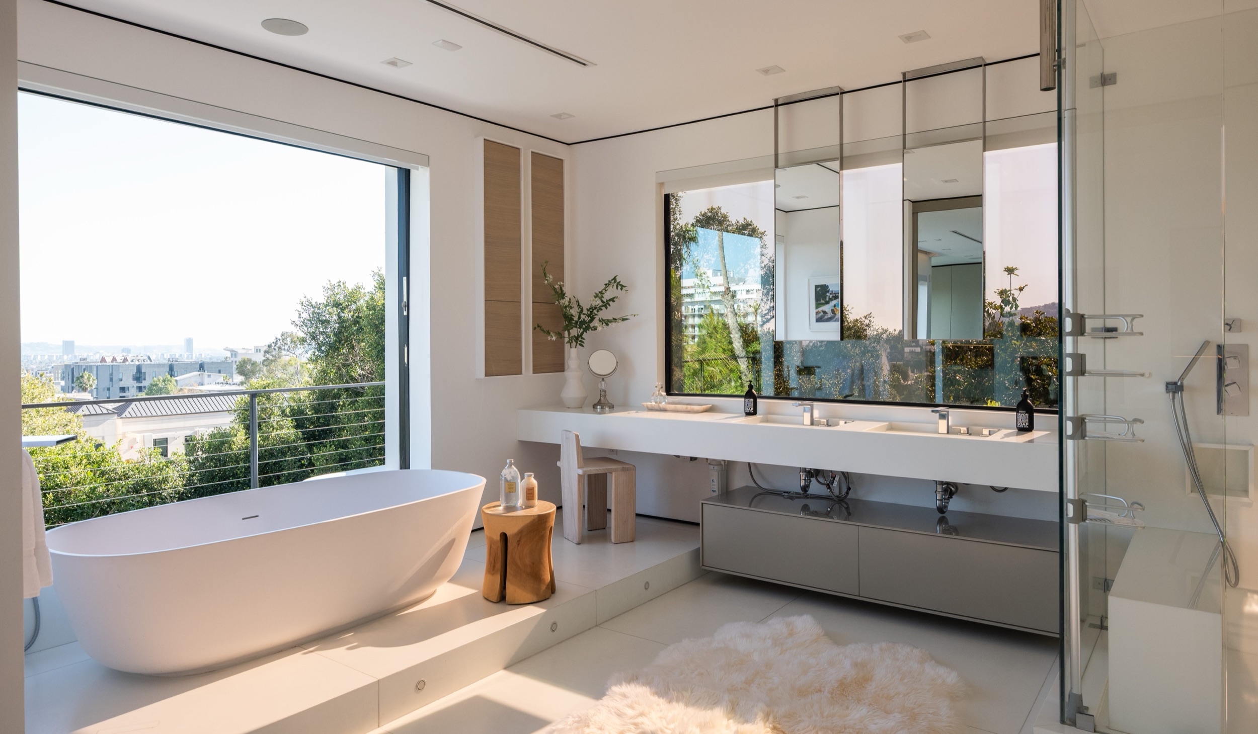 Primary bath with freestanding tub and glass shower
